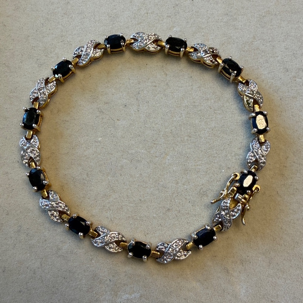 Hannoush Blue Sapphire Tennis Bracelet Gold Plated X link 7.5"